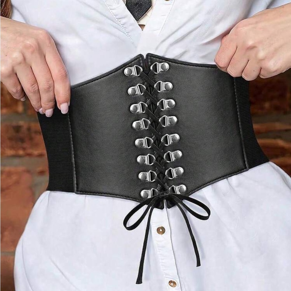 Black Lace-Up Corset Belt New